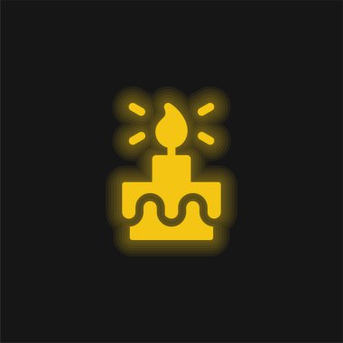 Doğum günü pastası sarı parlak neon simgesi