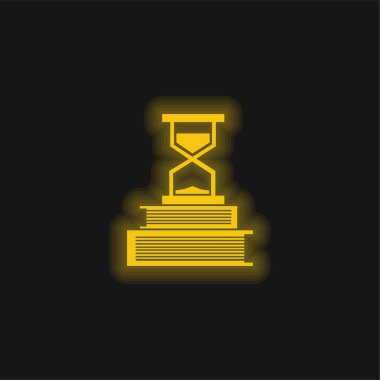 Kitaplar ve Kum Saati sarı parlak neon simgesi