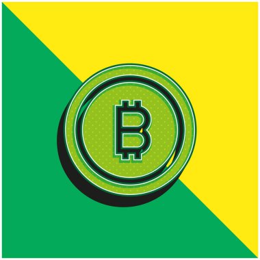 Bitcoin Yeşil ve Sarı modern 3d vektör simgesi logosu