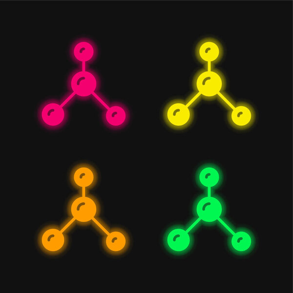 Атомы четырехцветный светящийся неоновый вектор значок