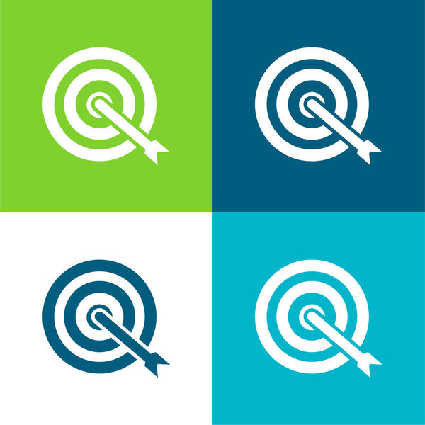 Arrow Shoot On Target Center Flat four color minimal icon set