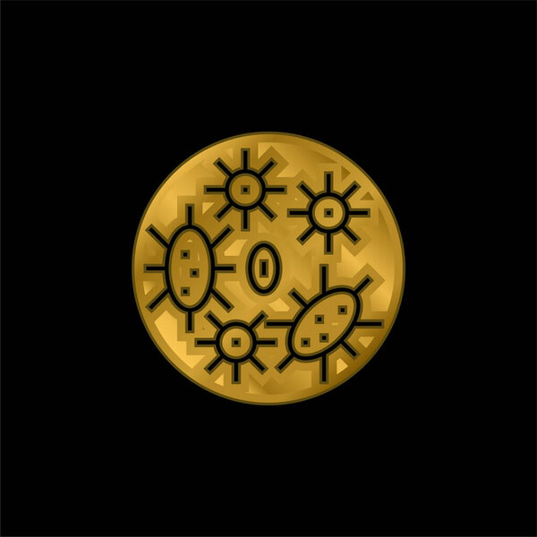 Позолоченная бактерия металлическая икона или вектор логотипа