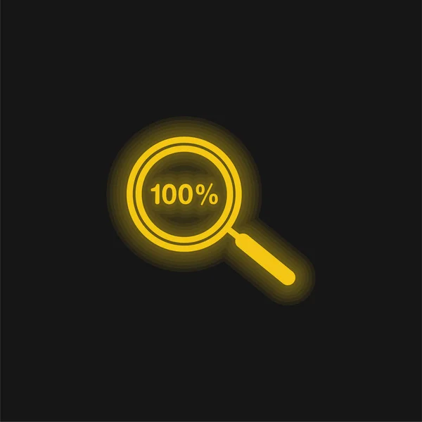 100 Percent Zoom Symbol Yellow Glowing Neon Icon — Stock Vector