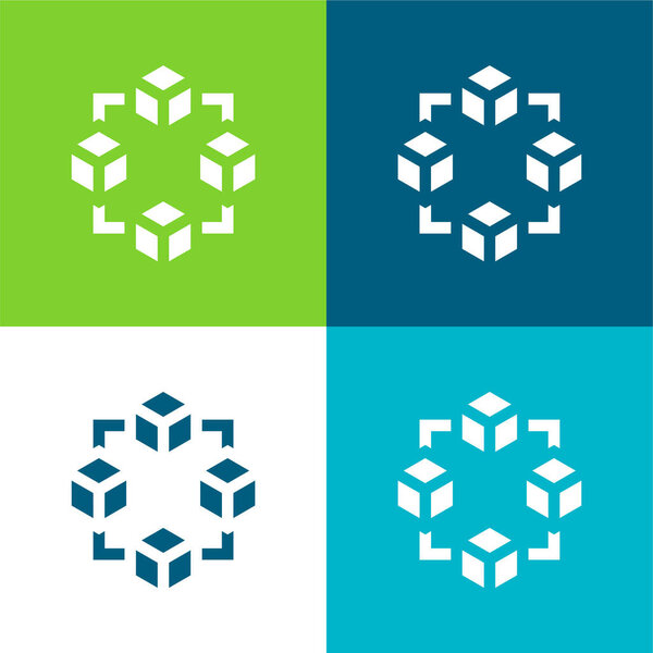 Блокчейн Плоский четырехцветный минимальный набор значков