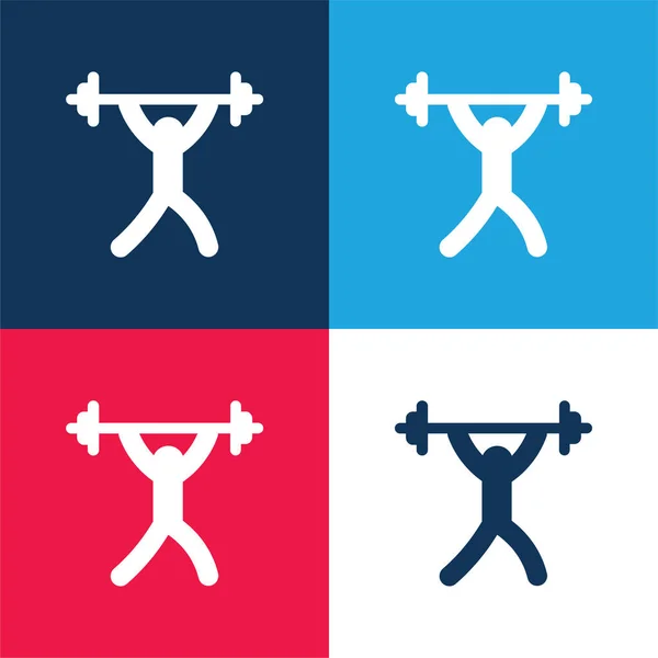 Barbell Blue Red Four Color Minimal Icon Set — Stock Vector