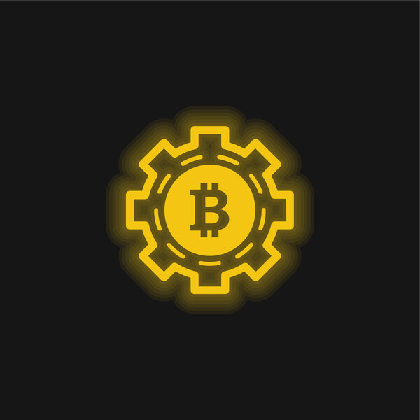 Bitcoin Mechanic Symbol yellow glowing neon icon