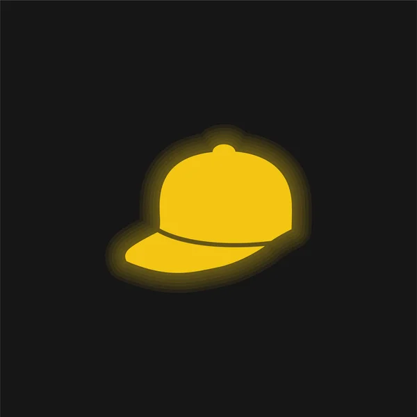 野球帽黄色の輝くネオンアイコン — ストックベクタ