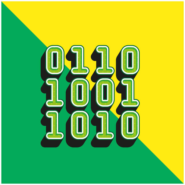 Бинарный зеленый и желтый современный 3D логотип векторной иконки