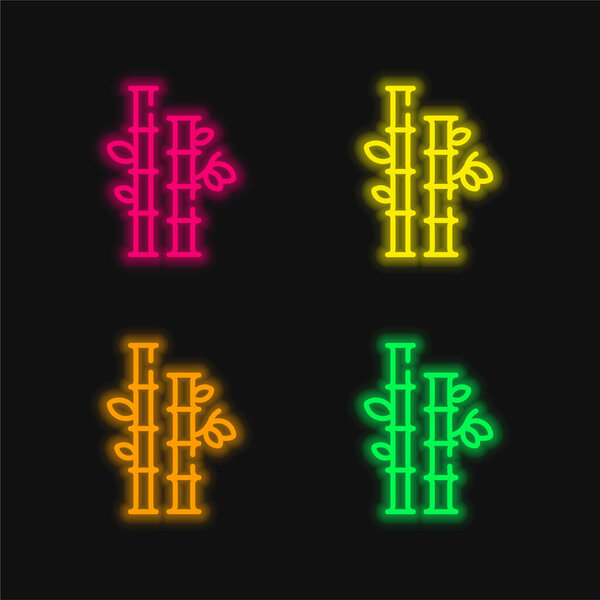 Bamboo four color glowing neon vector icon