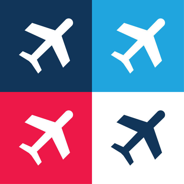Airplane blue and red four color minimal icon set