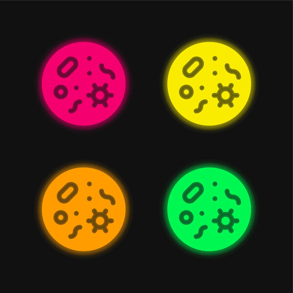 Bacteria four color glowing neon vector icon