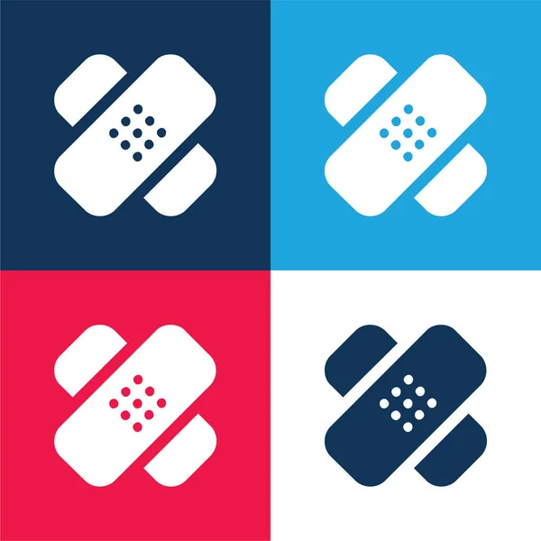 Bandage Cross Blue Red Four Color Minimal Icon Set — Stock Vector