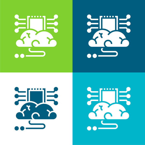 Brain Flat четыре цвета минимальный набор значков