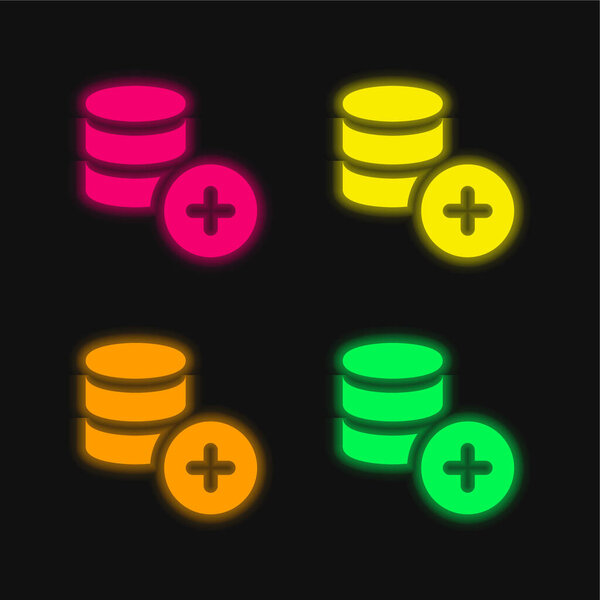 Добавить четыре цветных светящихся неоновых вектора значок