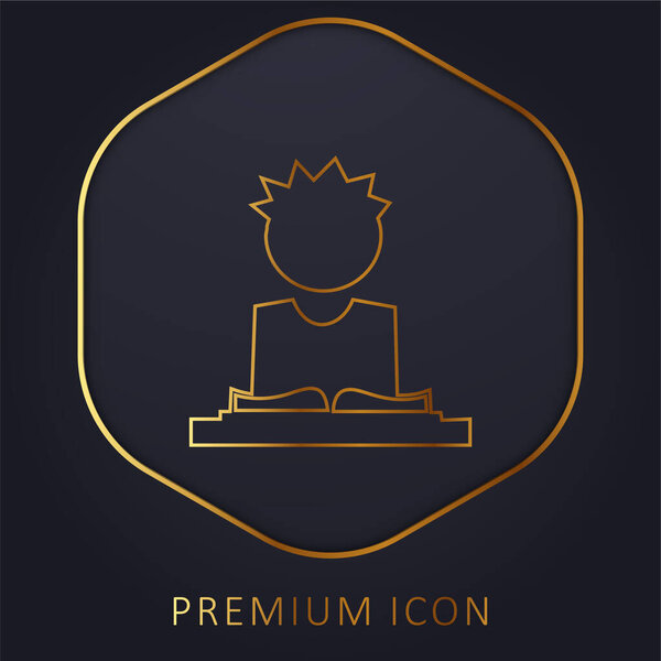 Boy Reading Study Book To Learn The Lesson For Next Day Class golden line premium logo or icon