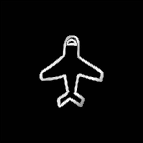 Airplane Outline Pointing Up silver plated metallic icon