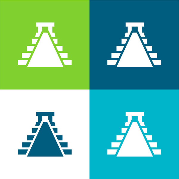 Ancient Mexico Pyramid Shape Flat four color minimal icon set