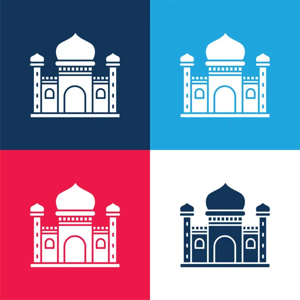 Modrá Mešita Modrá Červená Čtyři Barvy Minimální Ikona Nastavena — Stockový vektor