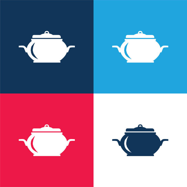 Big Food Container With Cover blue and red four color minimal icon set