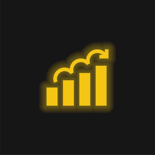 Gráfico Barras Amarillo Brillante Icono Neón — Vector de stock