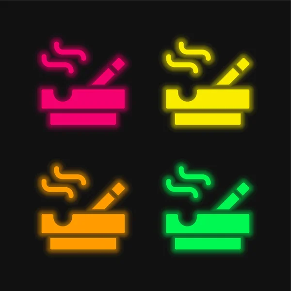 Asbak Vier Kleuren Gloeiende Neon Vector Pictogram — Stockvector