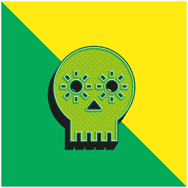 Artisanal Skull Of Mexico Green and yellow modern 3d vector icon logo