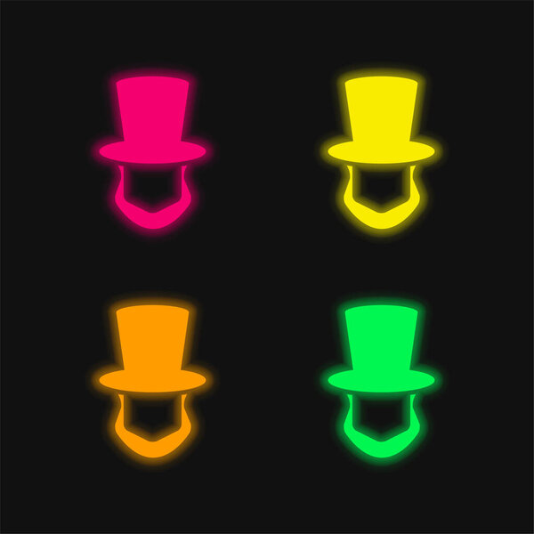 Abraham Lincoln Hat And Beard Shapes four color glowing neon vector icon