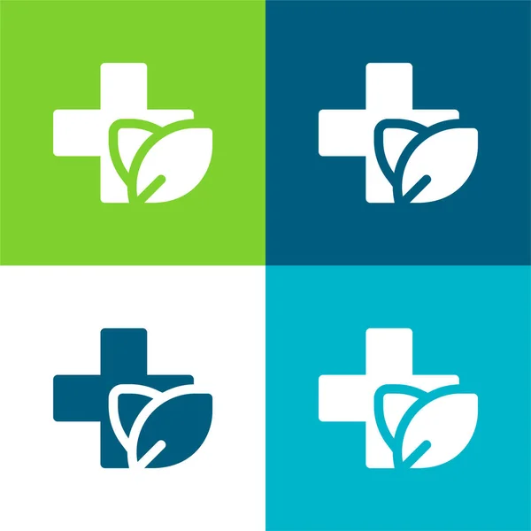 Medicina Alternativa Plano Cuatro Colores Mínimo Icono Conjunto — Vector de stock