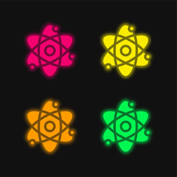 Atom four color glowing neon vector icon