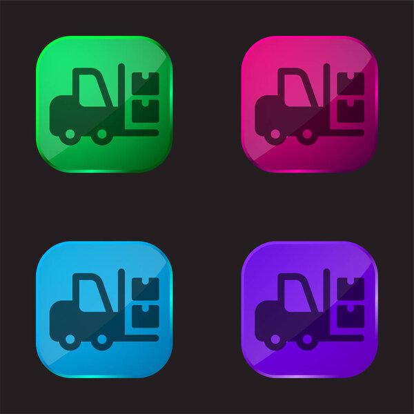 Boxes four color glass button icon