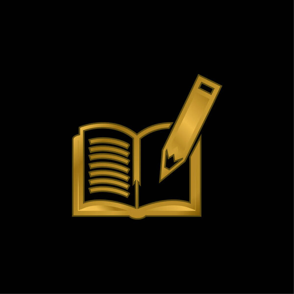 Book And Pen gold plated metalic icon or logo vector