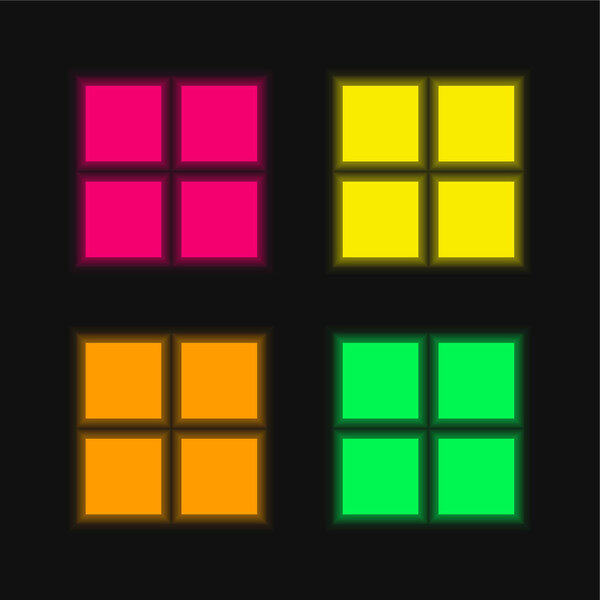 4 Black Squares four color glowing neon vector icon