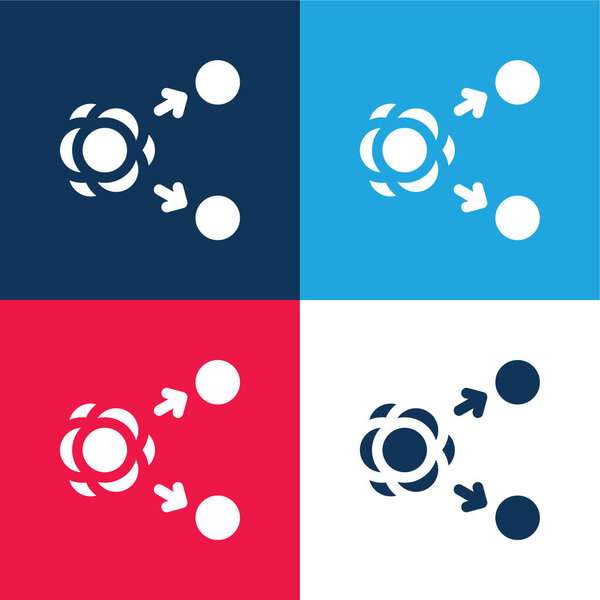 Атом синий и красный четыре цвета минимальный набор значков