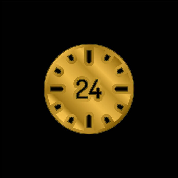 24 Hours gold plated metalic icon or logo vector