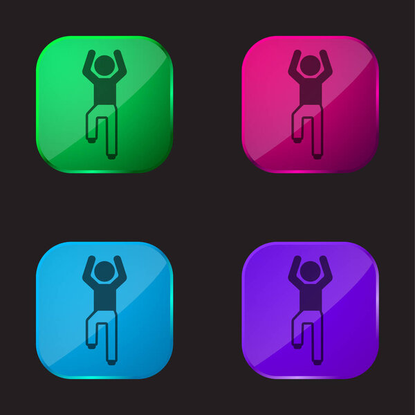 Boy Flexing Arms And One Leg four color glass button — стоковая иллюстрация Boy Flexing Arms One Leg Four Color Glass Button Лицензионные Стоковые Иллюстрации