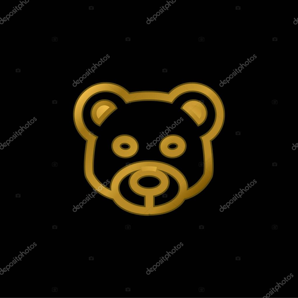 Bear Head Frontal Outline gold plated metalic icon or logo vector
