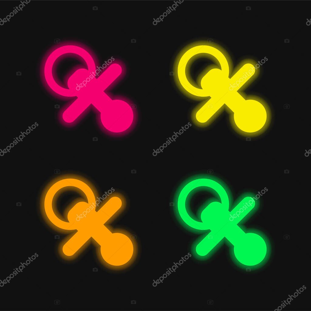 Baby Pacifier four color glowing neon vector icon