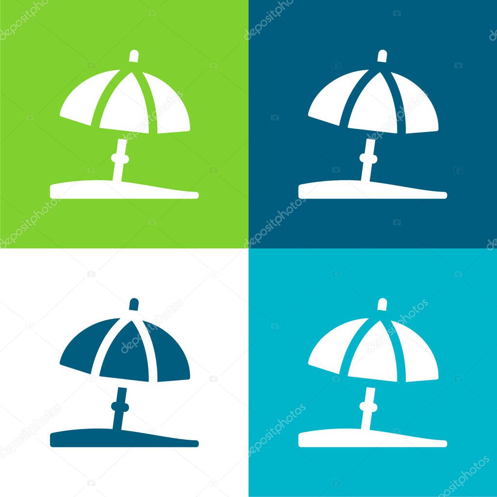 Beach Umbrella Flat four color minimal icon set