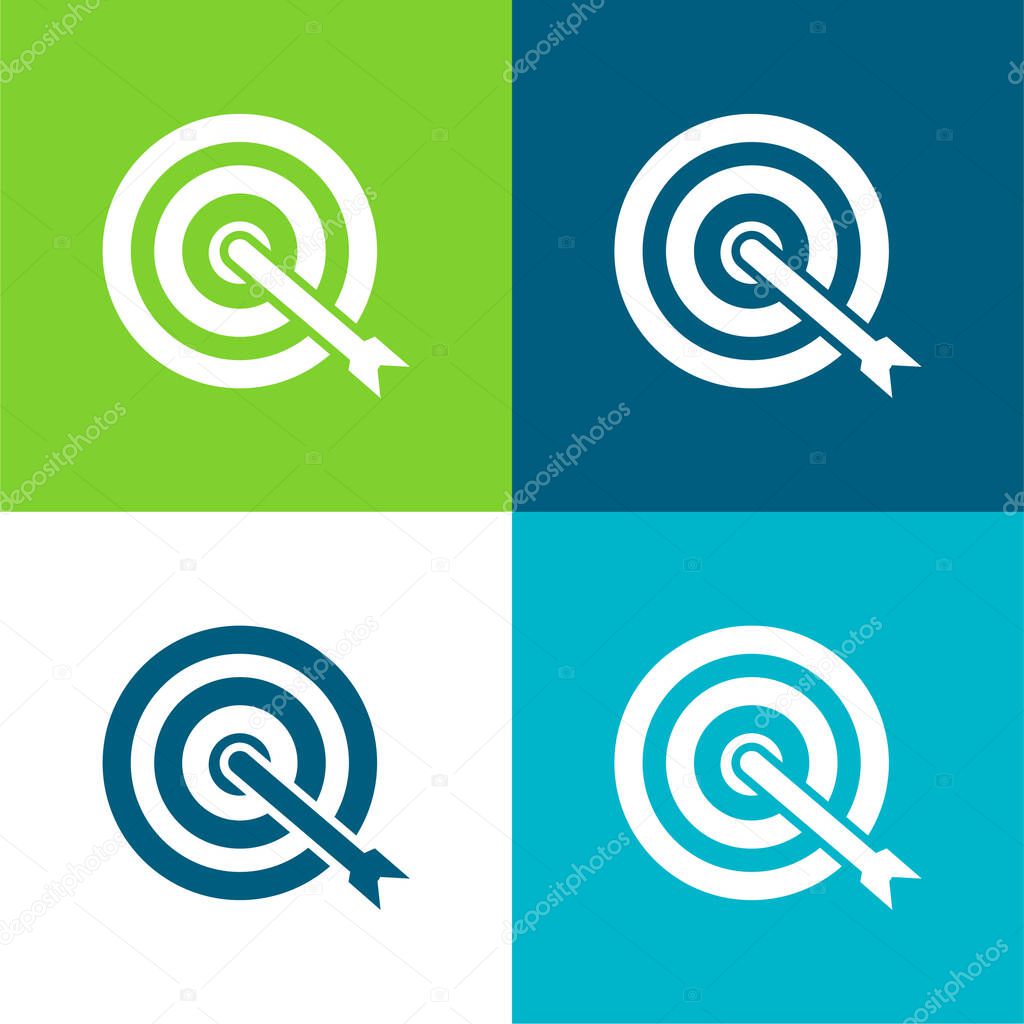 Arrow Shoot On Target Center Flat four color minimal icon set
