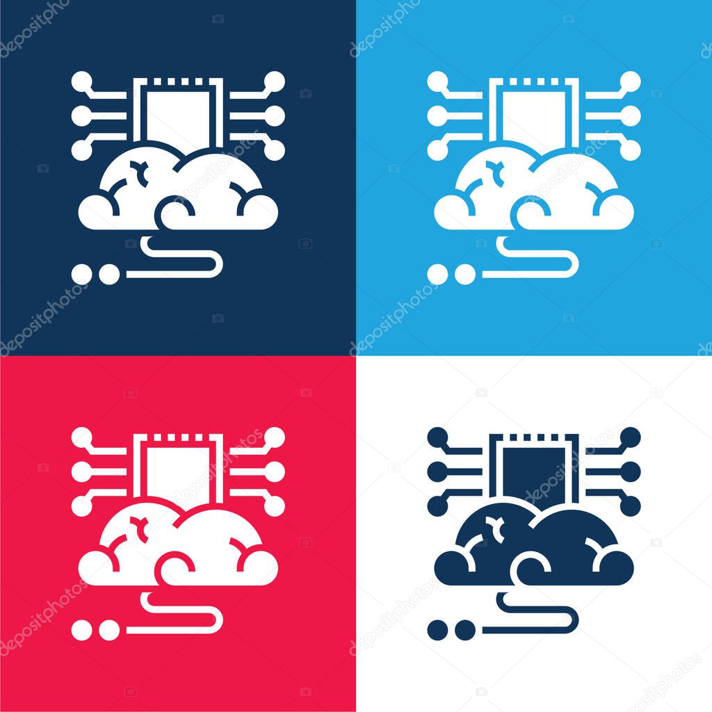 Brain blue and red four color minimal icon set