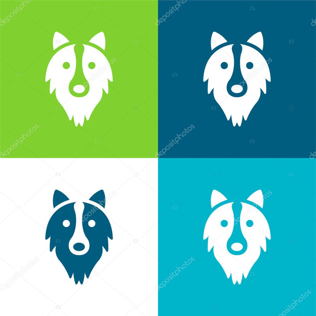 Border Collie Head Flat four color minimal icon set