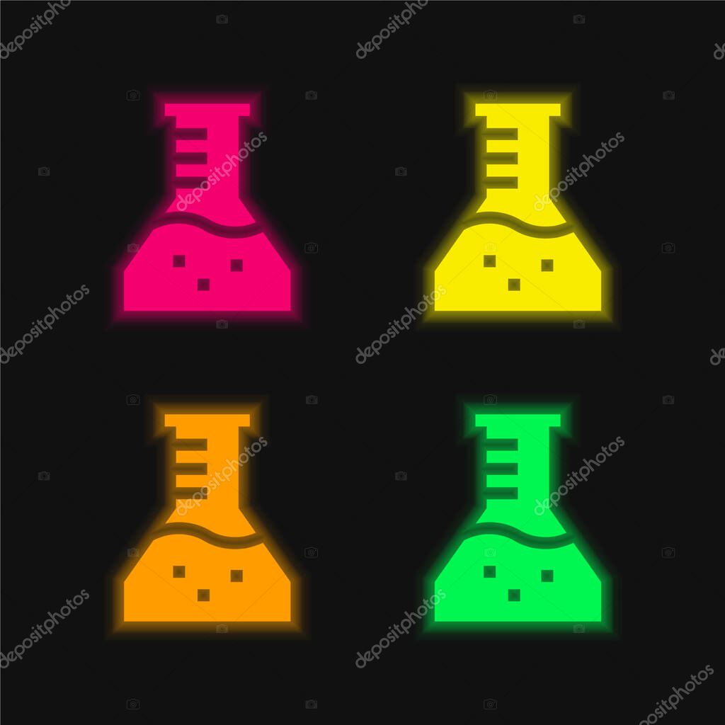 Beaker four color glowing neon vector icon