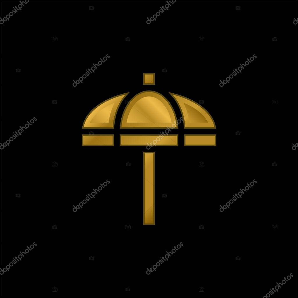 Beach Umbrella gold plated metalic icon or logo vector