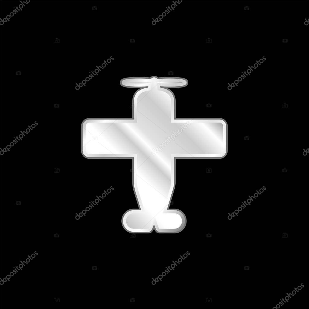 Airplane With One Helix silver plated metallic icon
