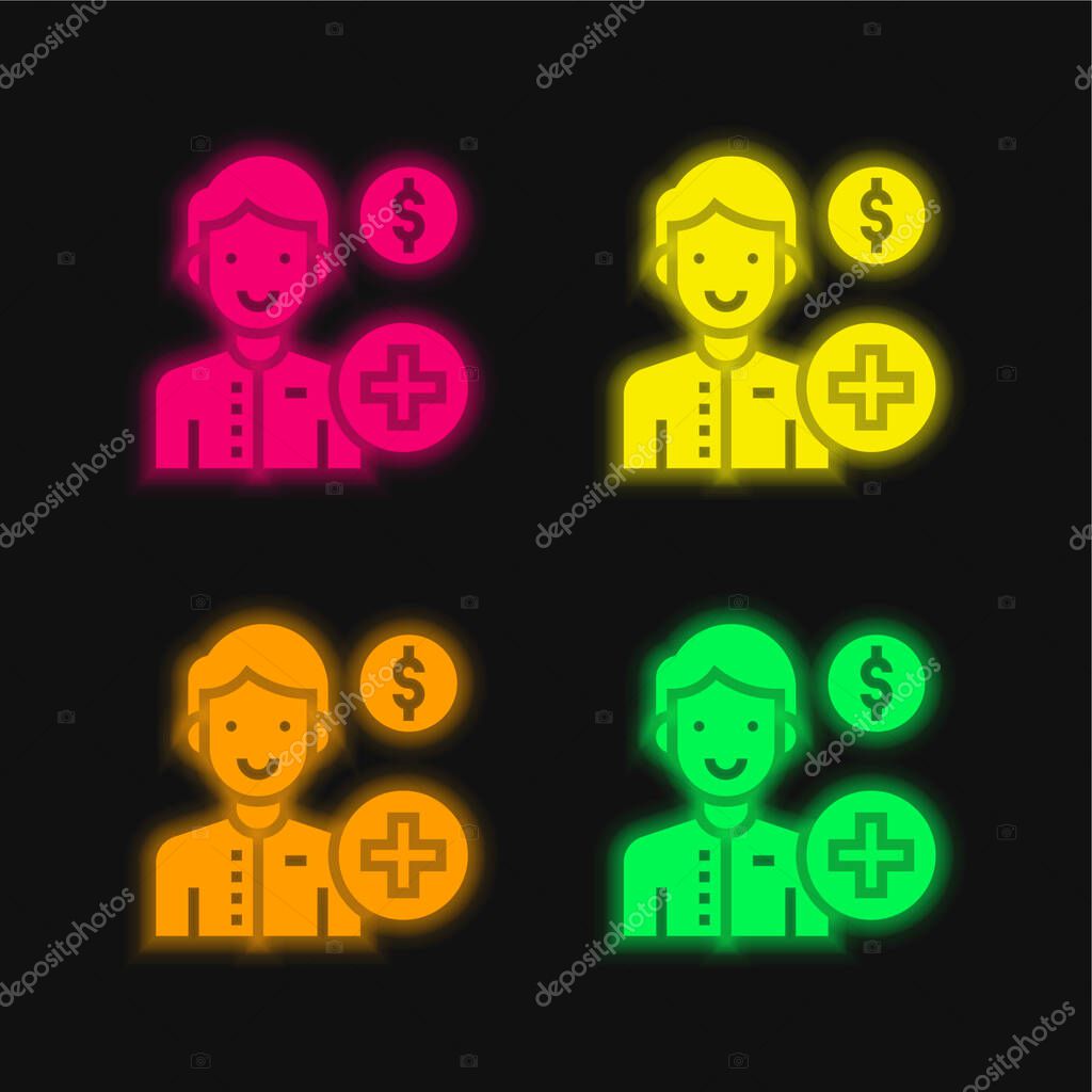 Account four color glowing neon vector icon