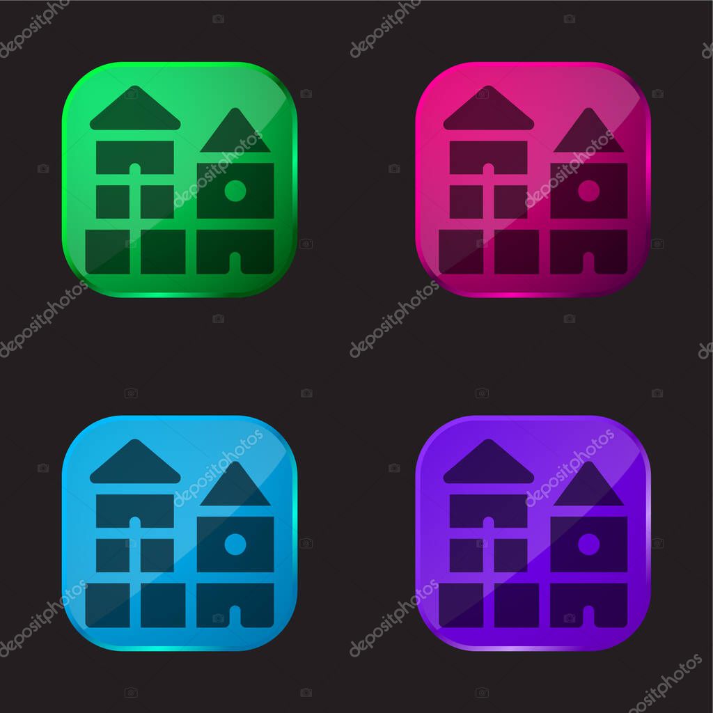 Block four color glass button icon
