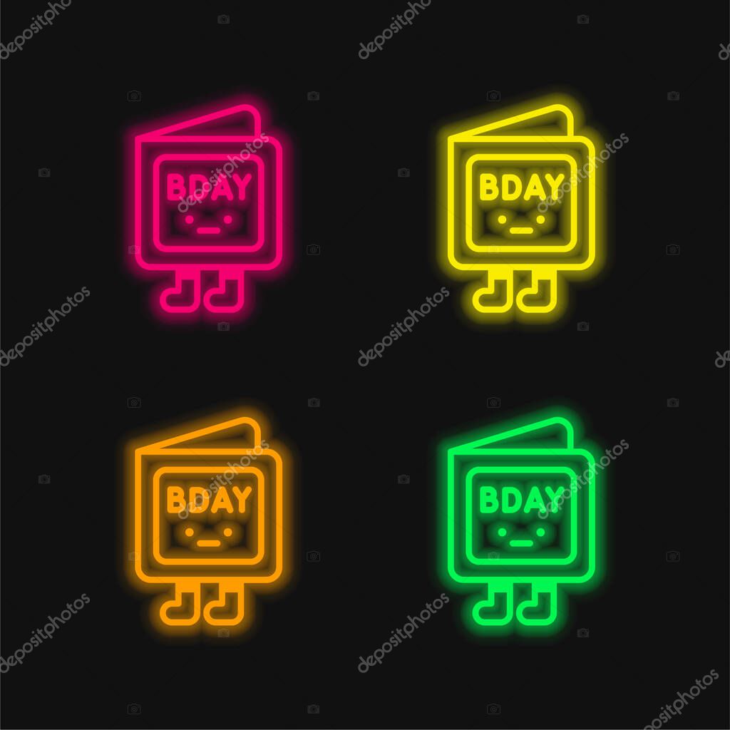 Birthday Invitation four color glowing neon vector icon