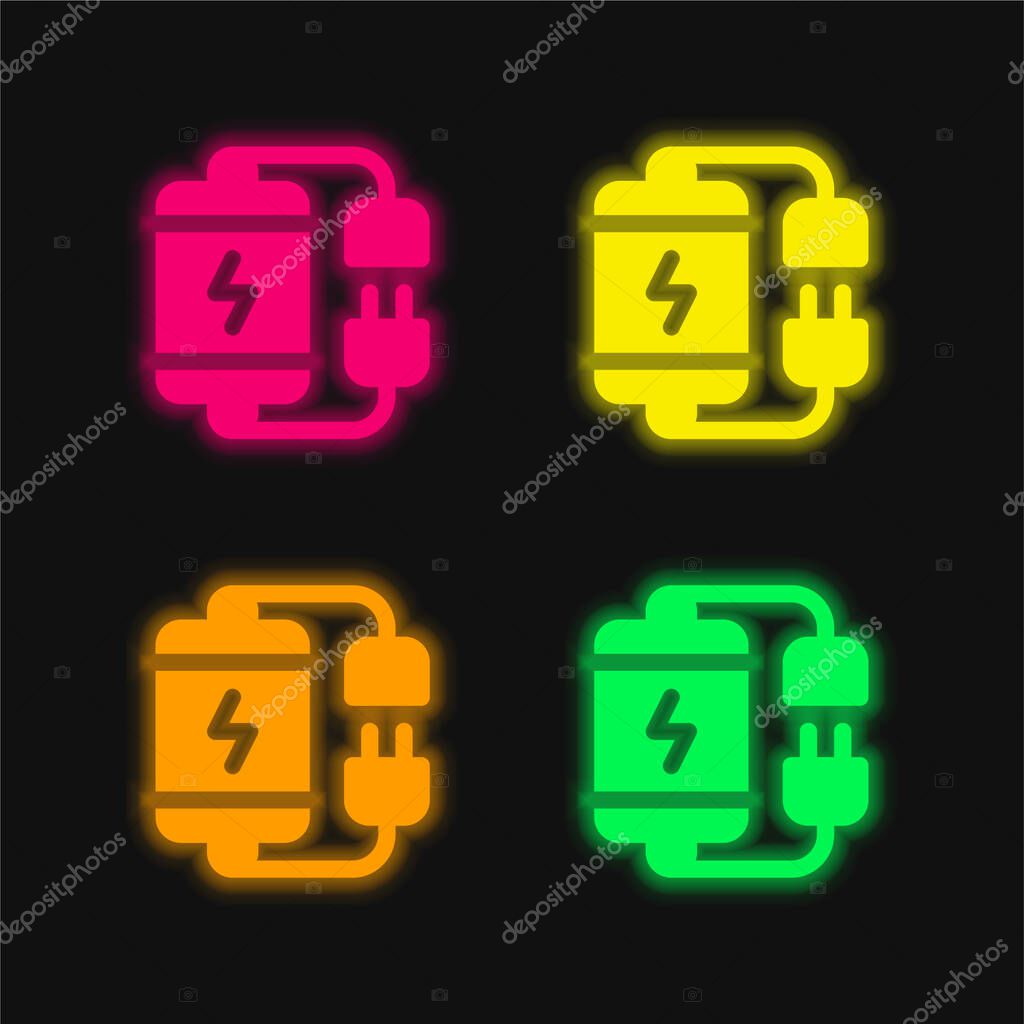 Battery four color glowing neon vector icon