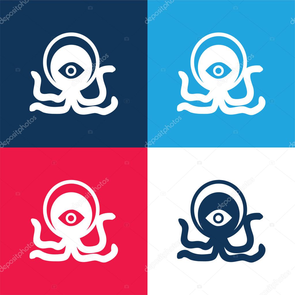 Alien Creature blue and red four color minimal icon set