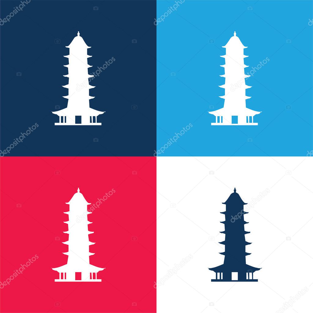 Auspicious Light Pagoda blue and red four color minimal icon set